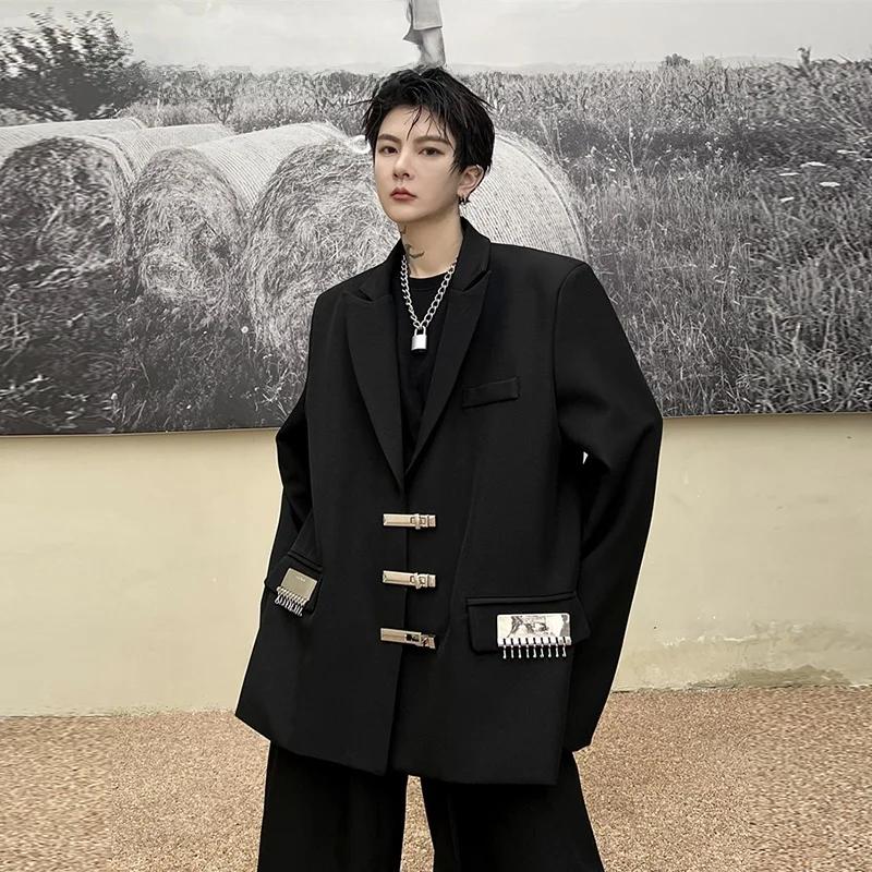 Trendy Metal Button Men's Loose Fit Suit Casual High-End Feeling Outerwear Pure Color Flat Collar Tee Button Long Sve
Trendy Metal Button Men's Loose Fit Suit Casual High-End Feeling Outerwear Pure Color Flat Collar Tee Button Long Sve