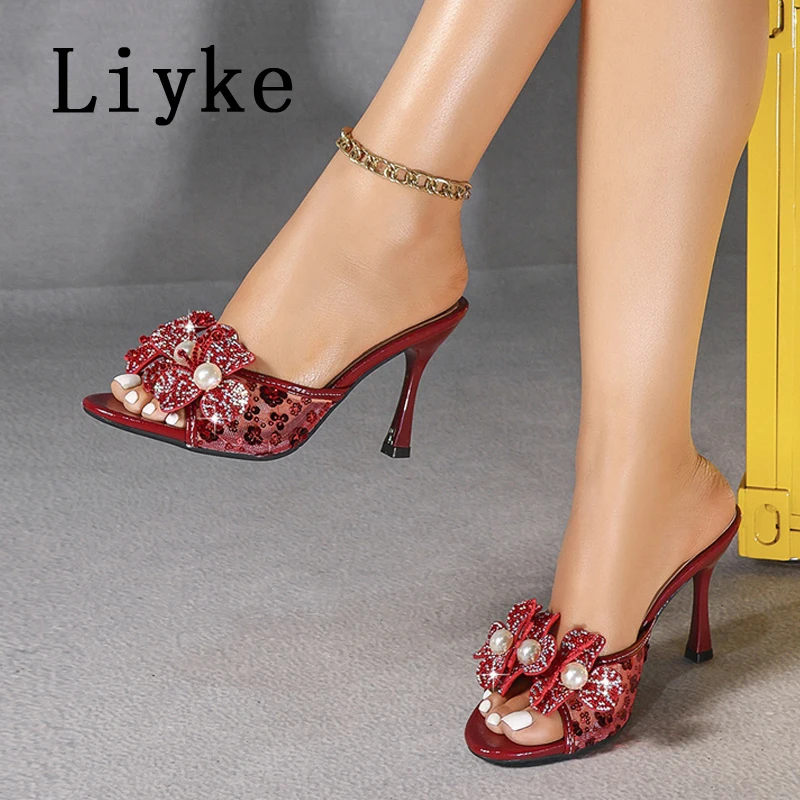 Сексуальные красные туфли-мюли Liyke Street на высоком каблуке для женщин, модные туфли с жемчугом и кристаллами, с открытым носком, для вечеринок, женские мюли-слайды
Сексуальные красные туфли-мюли Liyke Street на высоком каблуке для женщин, модные туфли с жемчугом и кристаллами, с открытым носком, для вечеринок, женские мюли-слайды