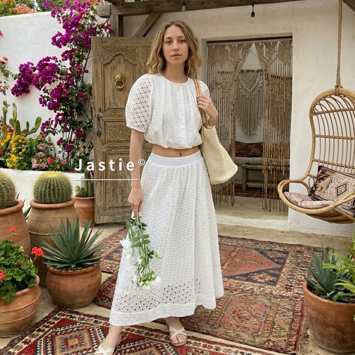 French Vintage White Eyelet Lace 2 Piece Set Women Summer Crop Top And Long Skirt Matching Sets Boho Vacation Hollow Out Outfit
French Vintage White Eyelet Lace 2 Piece Set Women Summer Crop Top And Long Skirt Matching Sets Boho Vacation Hollow Out Outfit