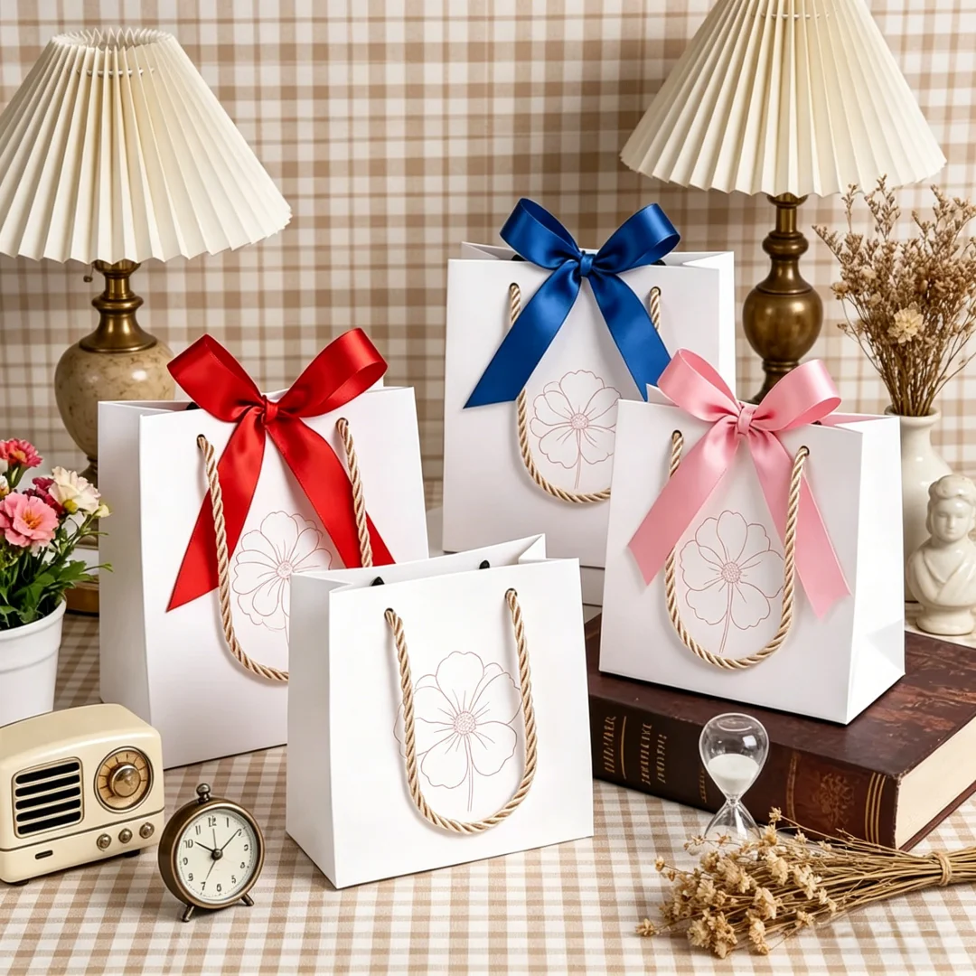 Custom Logo Mini Paper Gift Tote Bag with Bow Ribbon for Jewelry Candy Cosmetic Packaging Pouches Birthday Wedding Party Boxes
Custom Logo Mini Paper Gift Tote Bag with Bow Ribbon for Jewelry Candy Cosmetic Packaging Pouches Birthday Wedding Party Boxes