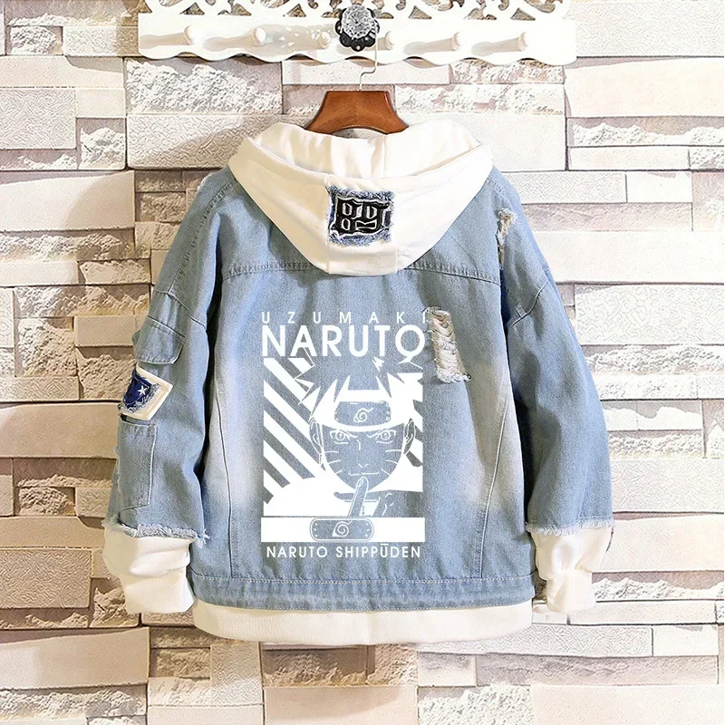 Naruto Denim Bomber Jacket Sasuke Hooded Sweatshirt Unisex Ripped Hole Cosplay Hoodie Long-Sleeved Fake Two-piece Jacket Gift
Naruto Denim Bomber Jacket Sasuke Hooded Sweatshirt Unisex Ripped Hole Cosplay Hoodie Long-Sleeved Fake Two-piece Jacket Gift