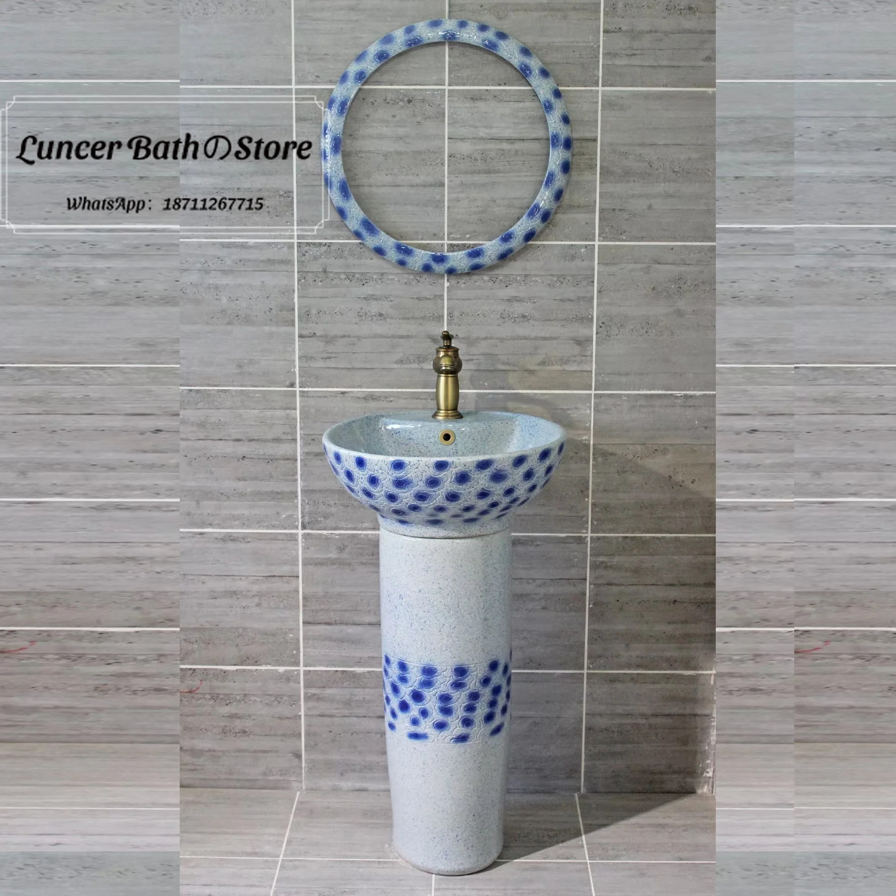 Floor Standing Blue and White Porcelain Washbasin Traditional Ceramic Pedestal Sink with Faucet Hole for Bathroom Balcony Decor
Floor Standing Blue and White Porcelain Washbasin Traditional Ceramic Pedestal Sink with Faucet Hole for Bathroom Balcony Decor