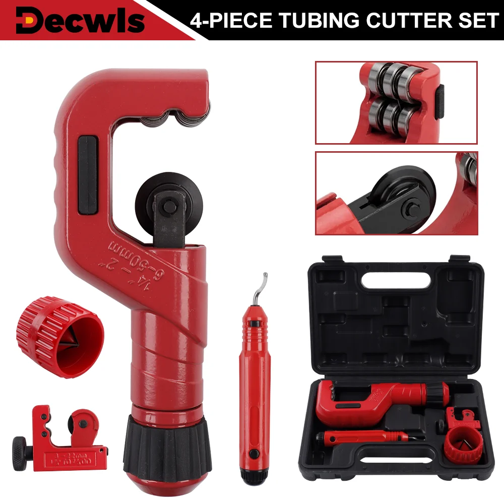 4PCS Tubing Cutter Set with Deburring Tool and Inner Outer Pipe Reamer Heavy Duty Bearing Pipe Cutter for Copper, Aluminum, PVC