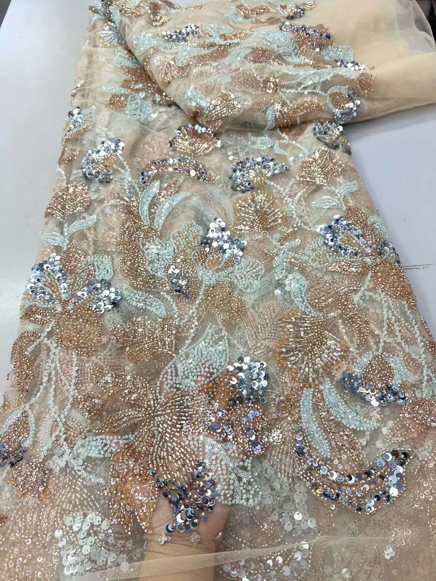 High Quality African Lace Fabric 2026 French Net Sequins Beads Fabric Sewing Embroidered Lace Tulle Nigerian Lace Fabric 5 Yards
High Quality African Lace Fabric 2026 French Net Sequins Beads Fabric Sewing Embroidered Lace Tulle Nigerian Lace Fabric 5 Yards