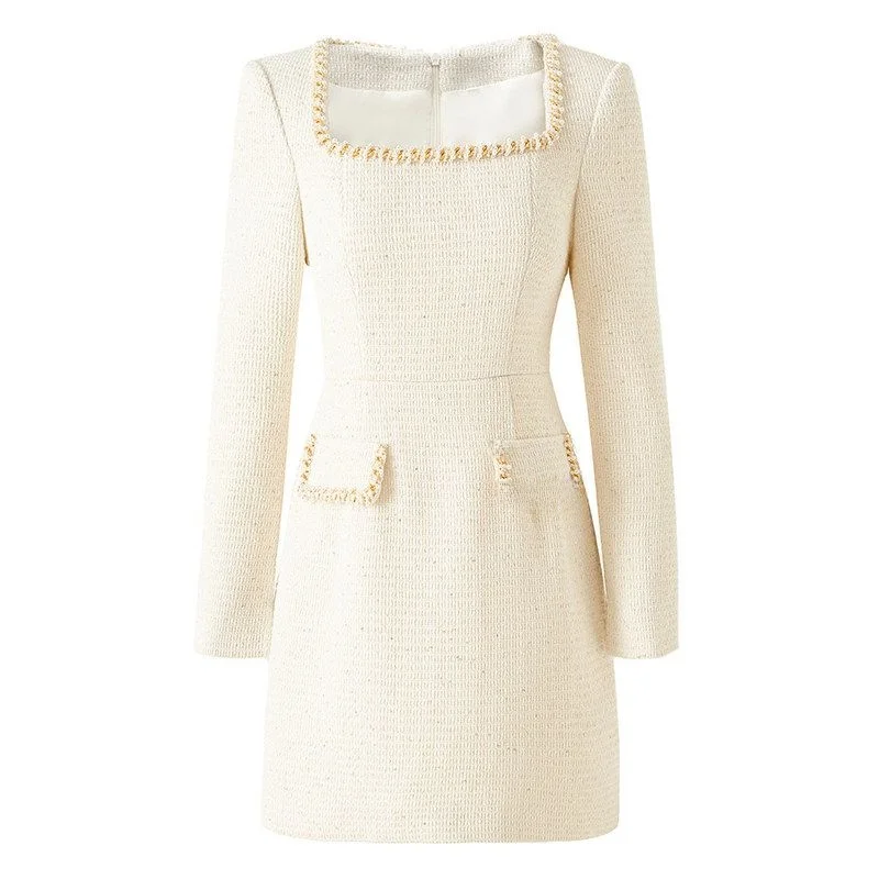 Spring Autumn Handmade Pearl Long Sleeve Suit Dress Elegant Square Collar Woolen Party Dress for Women Wedding Dresses
Spring Autumn Handmade Pearl Long Sleeve Suit Dress Elegant Square Collar Woolen Party Dress for Women Wedding Dresses