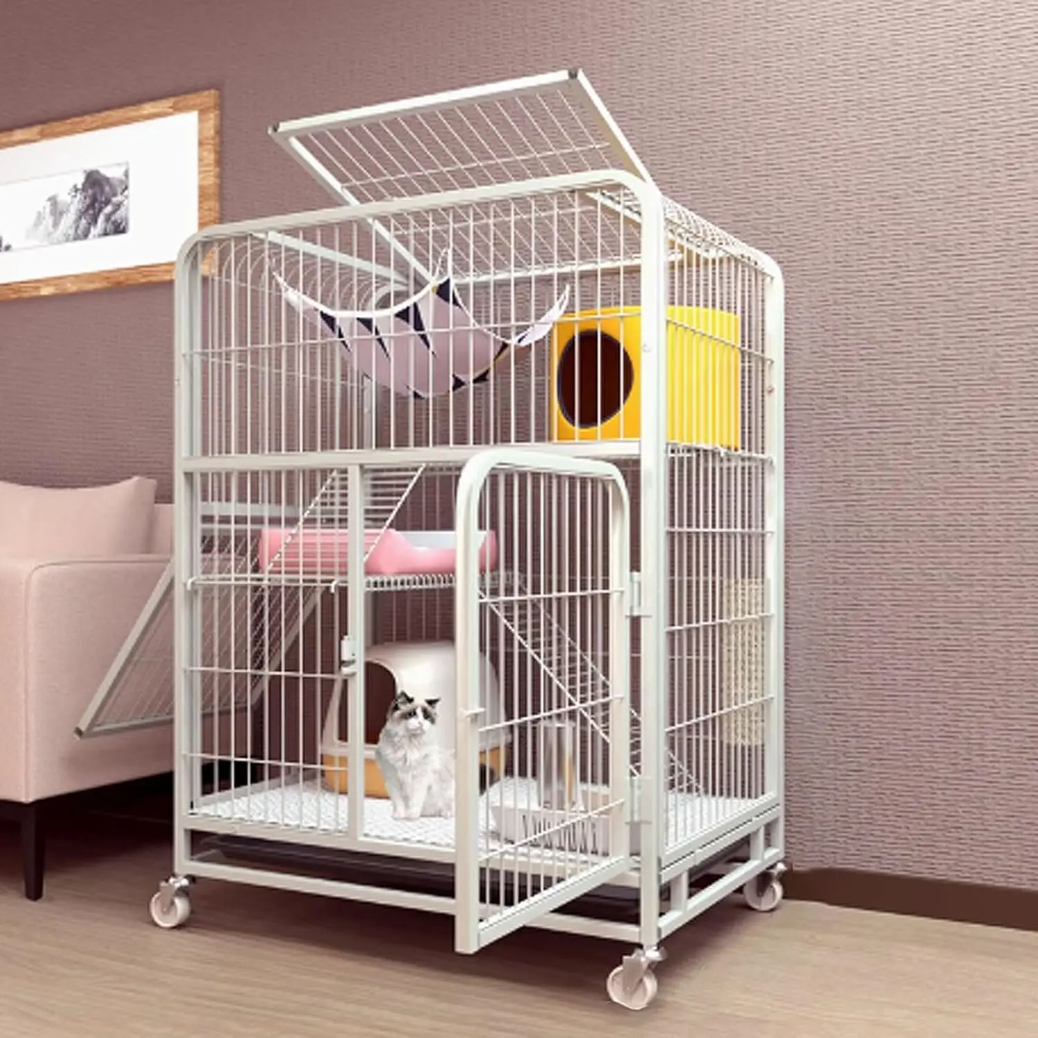 Indoor Cat Cage Playpen Crate with Cover Wheels Tray for Small Animals 78x54x108cm, Customized
Indoor Cat Cage Playpen Crate with Cover Wheels Tray for Small Animals 78x54x108cm, Customized