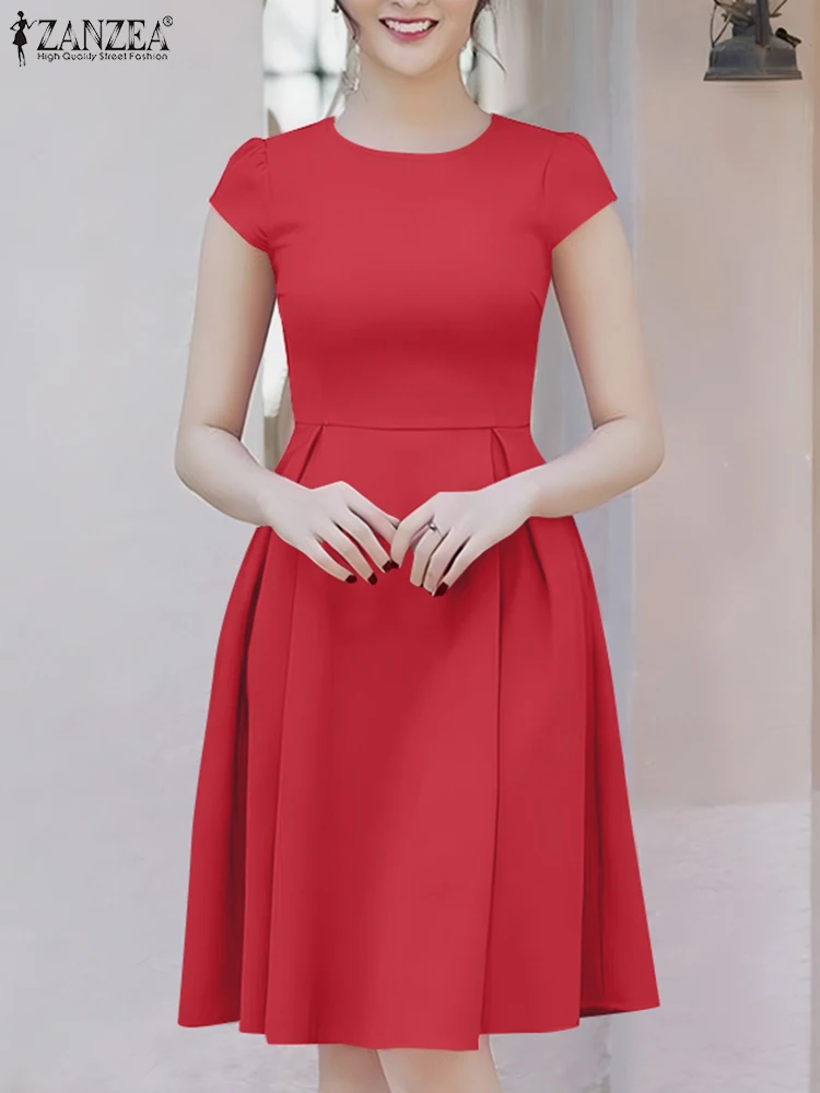 ZANZEA Elegant Office Work Dresses Summer Women O Neck Short Sleeve Pleated Dress Stylish Party Sundress Casual Solid Vestidos
ZANZEA Elegant Office Work Dresses Summer Women O Neck Short Sleeve Pleated Dress Stylish Party Sundress Casual Solid Vestidos