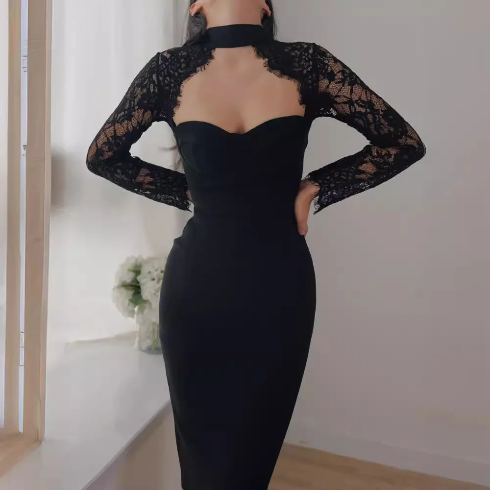 Sexy neck tube top lace dress banquet bandage dress autumn and winter long sleeve party sexy temperament elegant high-end clothi
Sexy neck tube top lace dress banquet bandage dress autumn and winter long sleeve party sexy temperament elegant high-end clothi