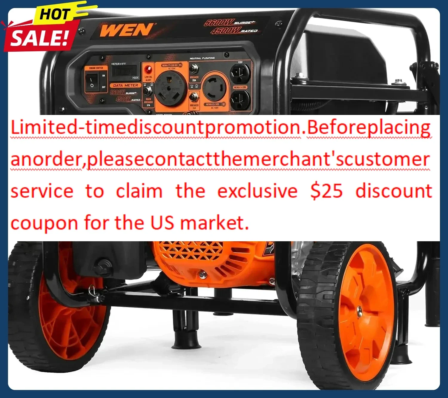 Hot sales5600-Watt 224cc Portable Generator with 4.3-Gallon Gas Tank, Transfer-Switch and RV-Ready (GN5600)
Hot sales5600-Watt 224cc Portable Generator with 4.3-Gallon Gas Tank, Transfer-Switch and RV-Ready (GN5600)