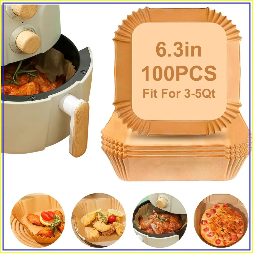 100Pcs Disposable Air Fryer Liners, Non-Stick Parchment Paper, 6.3 Inch Square, Food Grade for Oven Microwave
100Pcs Disposable Air Fryer Liners, Non-Stick Parchment Paper, 6.3 Inch Square, Food Grade for Oven Microwave