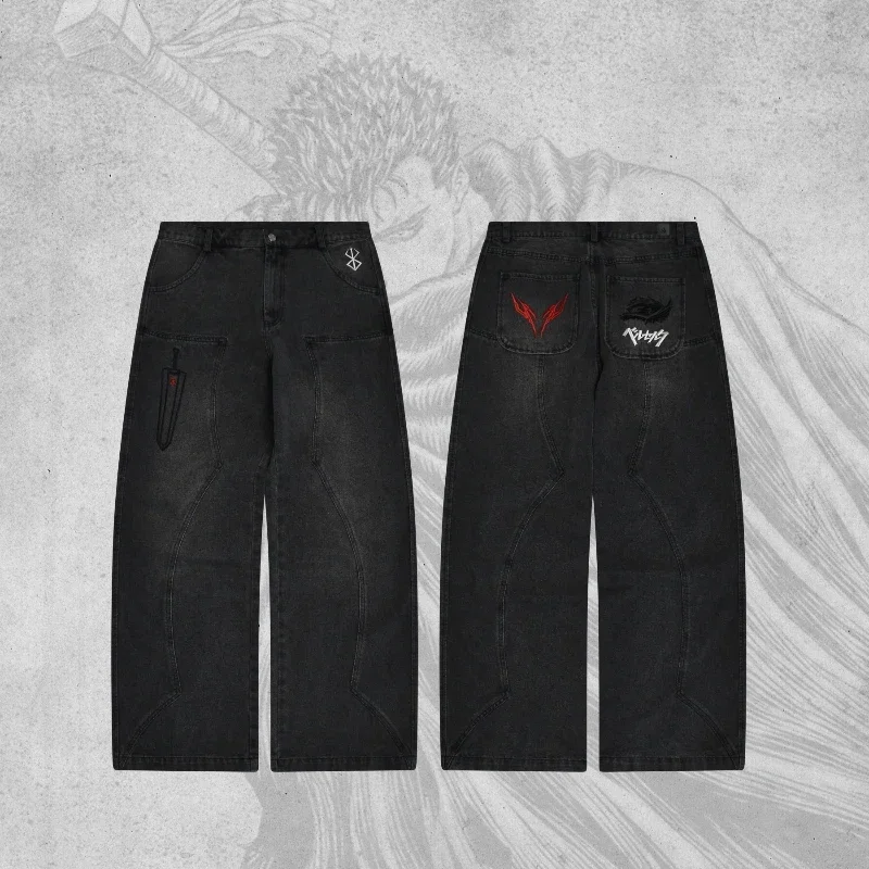 Y2K Washed Distressed Pants American Style Fashionable Harajuku Embroidery Berserk Baggy Jeans Gothic Men Streetwear Floor Pants
Y2K Washed Distressed Pants American Style Fashionable Harajuku Embroidery Berserk Baggy Jeans Gothic Men Streetwear Floor Pants