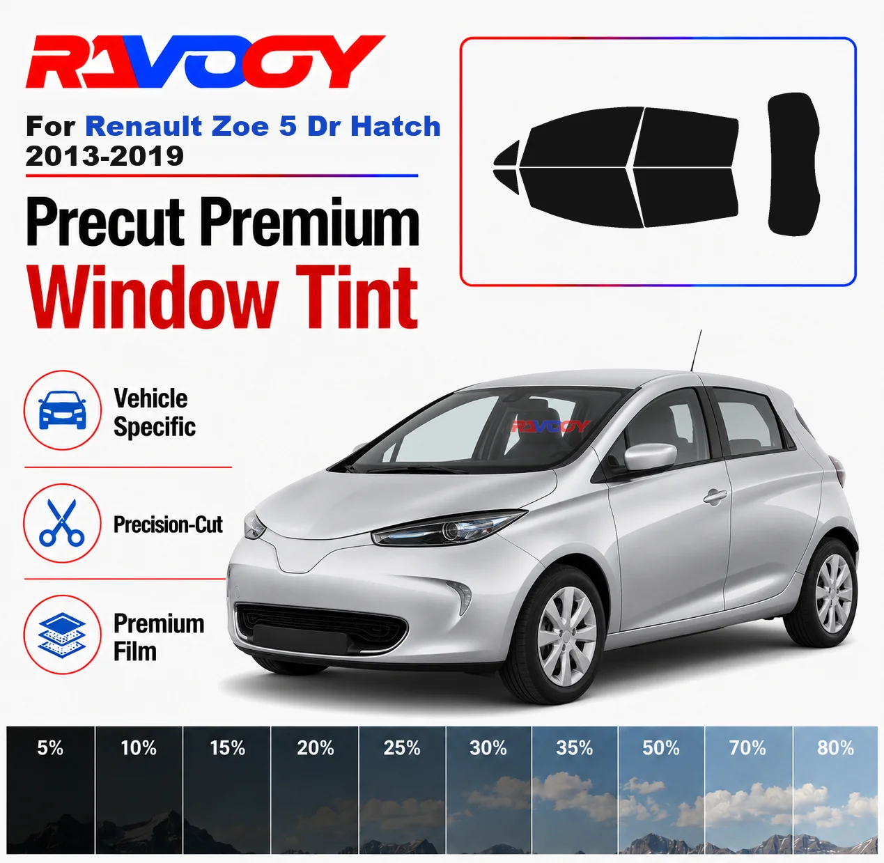 Premium Precut Window Tint Kit Front Windows Rear Windows Rear Windshield For Renault Zoe 5 Dr Hatch 2013-2019 Nano Ceramic Film
Premium Precut Window Tint Kit Front Windows Rear Windows Rear Windshield For Renault Zoe 5 Dr Hatch 2013-2019 Nano Ceramic Film