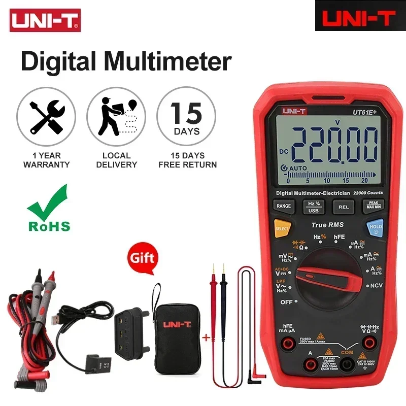 UNI-T UT61B+ UT61D+ UT61E+ Professional Digital Multimeters 1000V Voltmeter Capacitor Tester True RMS Automotive Multimetro
UNI-T UT61B+ UT61D+ UT61E+ Professional Digital Multimeters 1000V Voltmeter Capacitor Tester True RMS Automotive Multimetro