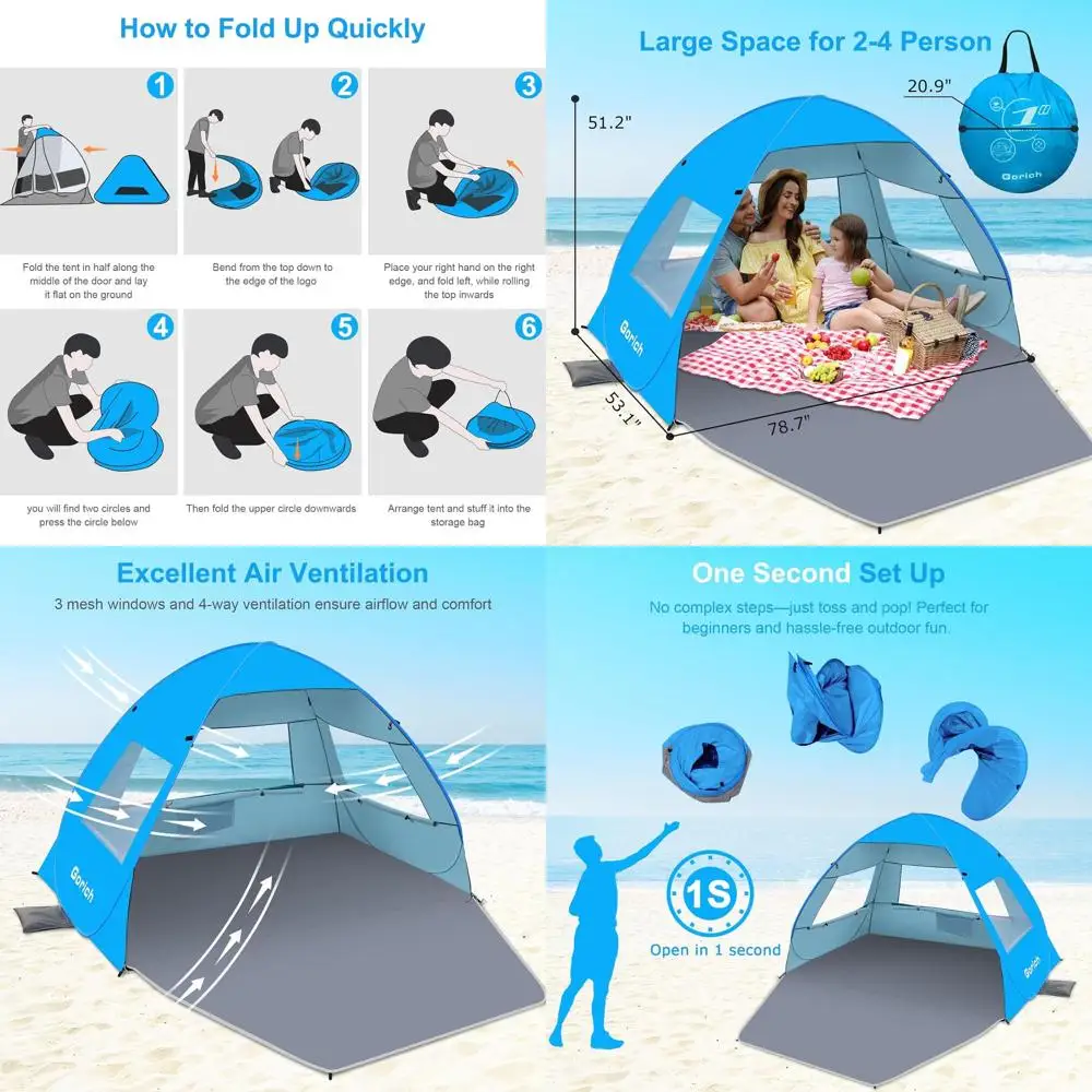 Portable 3-4 Person Beach Tent with UPF 50+ Sun Protection, Quick Setup, Lightweight Shade
Portable 3-4 Person Beach Tent with UPF 50+ Sun Protection, Quick Setup, Lightweight Shade