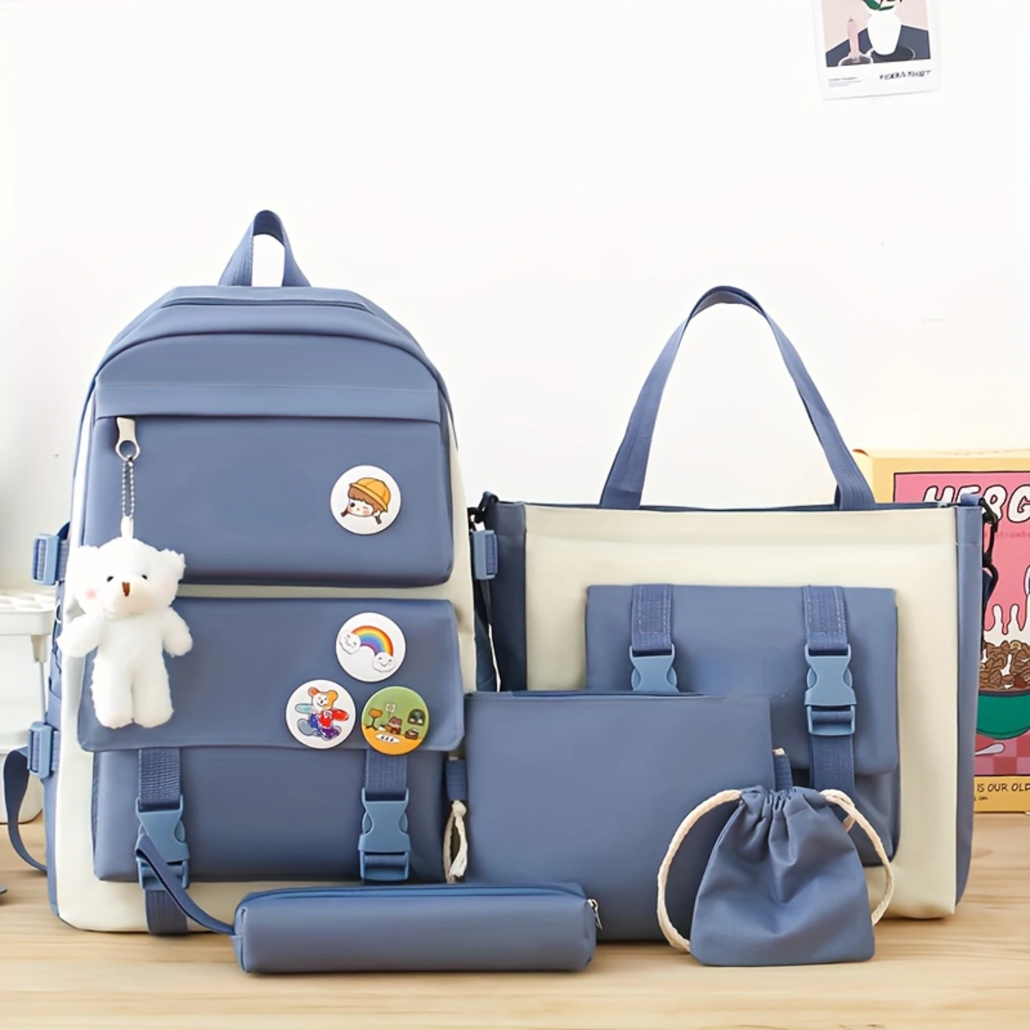 5pcs Cute School Backpack Set, Preppy College Laptop Book Bag, Travel Lunch Bag, Shoulder Bag & Pencil Bag
5pcs Cute School Backpack Set, Preppy College Laptop Book Bag, Travel Lunch Bag, Shoulder Bag & Pencil Bag