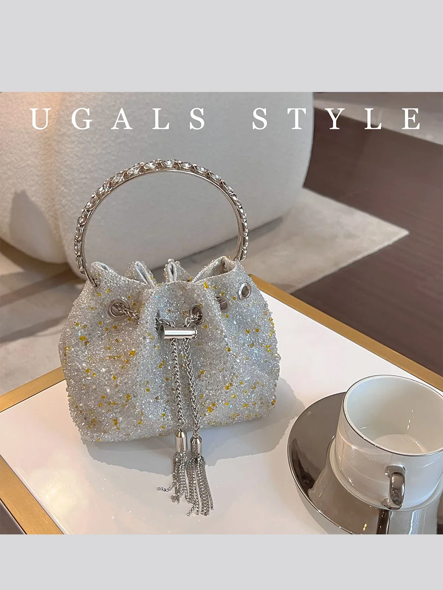 UGALS Shiny Crystal Water Bucket Bag Metallique Party Diamond Clutch Crossbody Bag Soft Handle Polyester Youth Suitable
UGALS Shiny Crystal Water Bucket Bag Metallique Party Diamond Clutch Crossbody Bag Soft Handle Polyester Youth Suitable