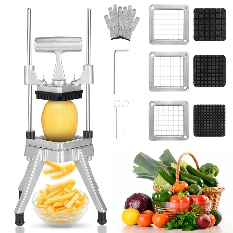 Commercial Vegetable Fruit Chopper French Fry Cutter with 3/8,1/4,1/2 Inch Blades Stainless Steel Vegetable Chopper Dicer
Commercial Vegetable Fruit Chopper French Fry Cutter with 3/8,1/4,1/2 Inch Blades Stainless Steel Vegetable Chopper Dicer