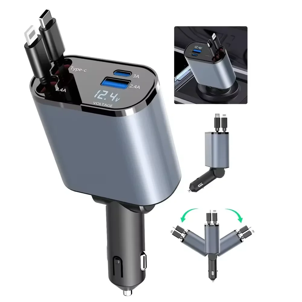 4 in 1 120W Car Charger Retractable Car Cigarette Lighter Adapter USB Type C Fast Charger Cable For IPhone Xiaomi Huawei Samsung
4 in 1 120W Car Charger Retractable Car Cigarette Lighter Adapter USB Type C Fast Charger Cable For IPhone Xiaomi Huawei Samsung