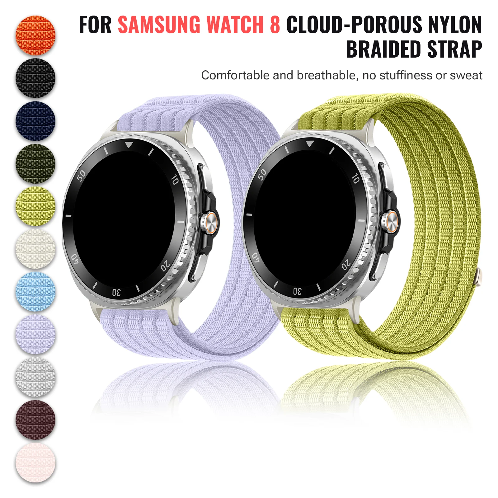 Cloud Soft Breathable Woven Nylon Sports Watch Band Compatible with Samsung Galaxy Watch 8 40/44/46mm Unisex Replacement Strap
Cloud Soft Breathable Woven Nylon Sports Watch Band Compatible with Samsung Galaxy Watch 8 40/44/46mm Unisex Replacement Strap