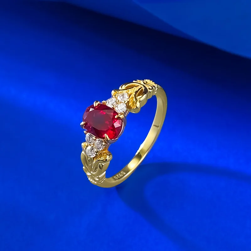 S925 Silver Ring 5 * 7mm Elliptical Dove Blood Red Zircon Retro Curled Grass Pattern Carved Women's Jewelryv
S925 Silver Ring 5 * 7mm Elliptical Dove Blood Red Zircon Retro Curled Grass Pattern Carved Women's Jewelryv
