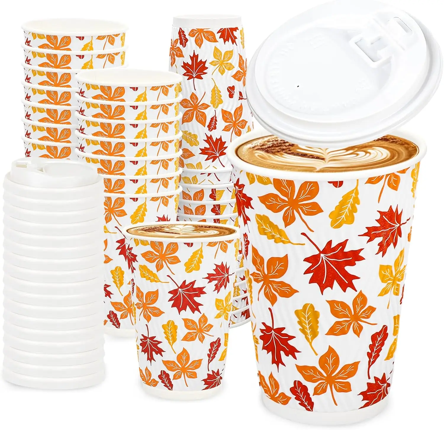 100 Pcs Fall Disposable Coffee Cups with Lids Orange Red Yellow Maple Leaves Corrugated Ripple Wall Insulated Hot Paper
100 Pcs Fall Disposable Coffee Cups with Lids Orange Red Yellow Maple Leaves Corrugated Ripple Wall Insulated Hot Paper