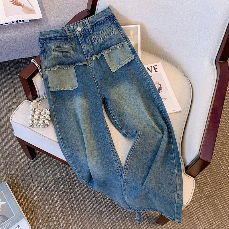 American Retro Jeans Women Patchwork Distressed Denim Trousers Bf Korean Streetwear High Waist Wide Leg Straight Pants
American Retro Jeans Women Patchwork Distressed Denim Trousers Bf Korean Streetwear High Waist Wide Leg Straight Pants