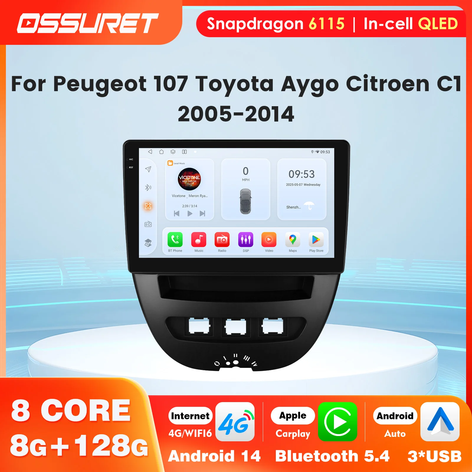 Android 14 Snapdragon 8 Core Carplay for Citroen C1 Toyota Aygo Peugeot 107 2005- 2014 Multimedia Video Player 2Din AutoRadio
Android 14 Snapdragon 8 Core Carplay for Citroen C1 Toyota Aygo Peugeot 107 2005- 2014 Multimedia Video Player 2Din AutoRadio