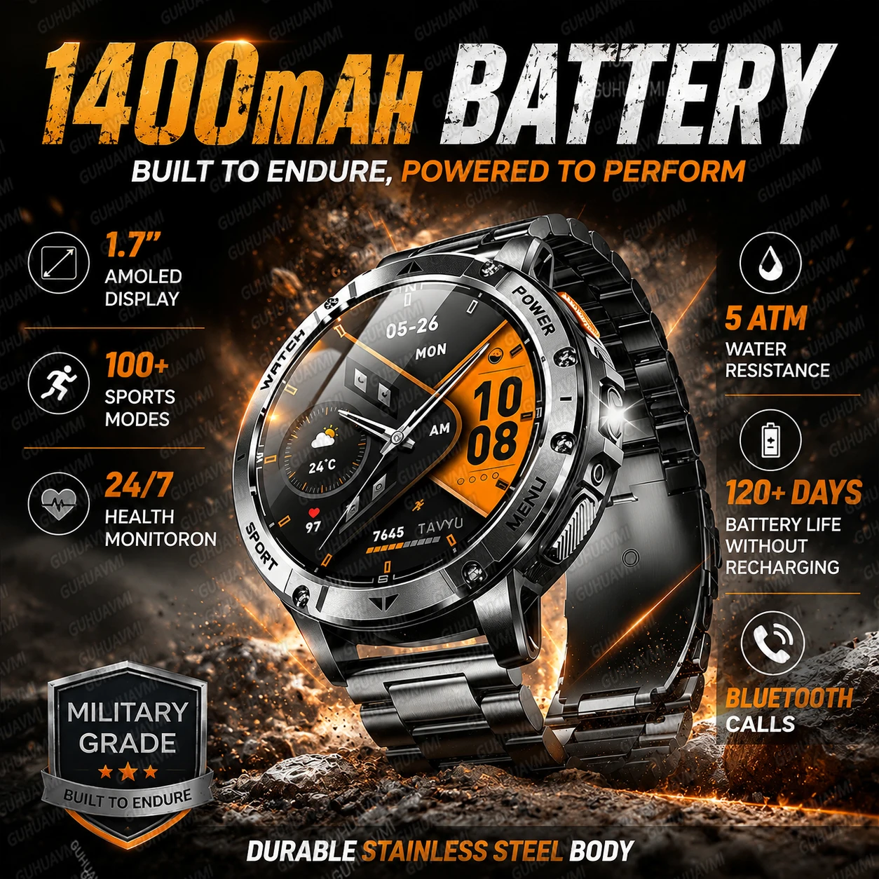 2026 New 1400mAh Large Battery SmartWatch Outdoor Flashlight 5ATM Waterproof SOS Flashlight Bluetooth Call Sports Smartwatch Men
2026 New 1400mAh Large Battery SmartWatch Outdoor Flashlight 5ATM Waterproof SOS Flashlight Bluetooth Call Sports Smartwatch Men