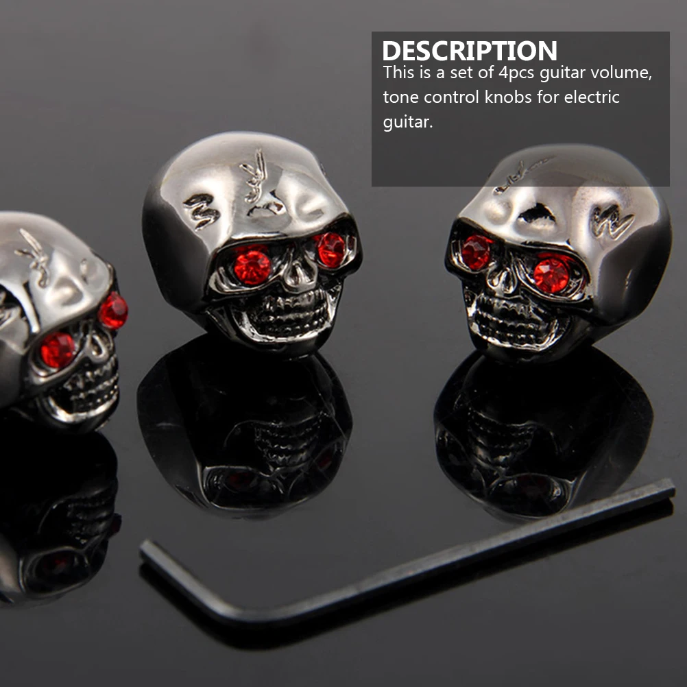 4 Pcs Guitar Tone Volume Control Knob Bass Metal Skull Head Volume Tone Control Knobs Cap Replacement Parts Accessories
4 Pcs Guitar Tone Volume Control Knob Bass Metal Skull Head Volume Tone Control Knobs Cap Replacement Parts Accessories