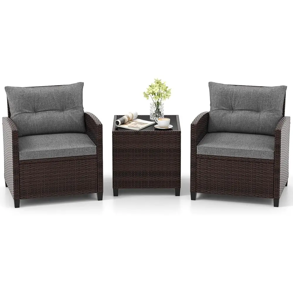 Grey 3-Piece Outdoor Patio Furniture Set with PE Rattan, Washable Cushions, and Tempered Glass Top for Garden, Poolside, or Balc
Grey 3-Piece Outdoor Patio Furniture Set with PE Rattan, Washable Cushions, and Tempered Glass Top for Garden, Poolside, or Balc