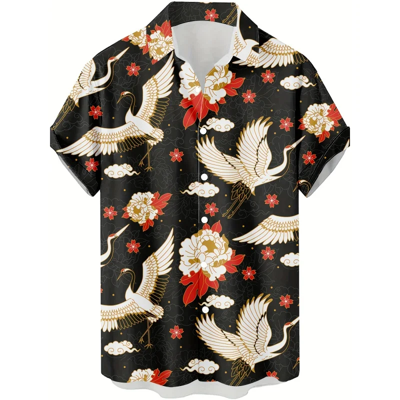 Men's Casual Hawaiian Shirt | Vintage Crane and Floral 3D Print | Polyester fiber-spandex blended fabric | Short-sleeve, button-
Men's Casual Hawaiian Shirt | Vintage Crane and Floral 3D Print | Polyester fiber-spandex blended fabric | Short-sleeve, button-