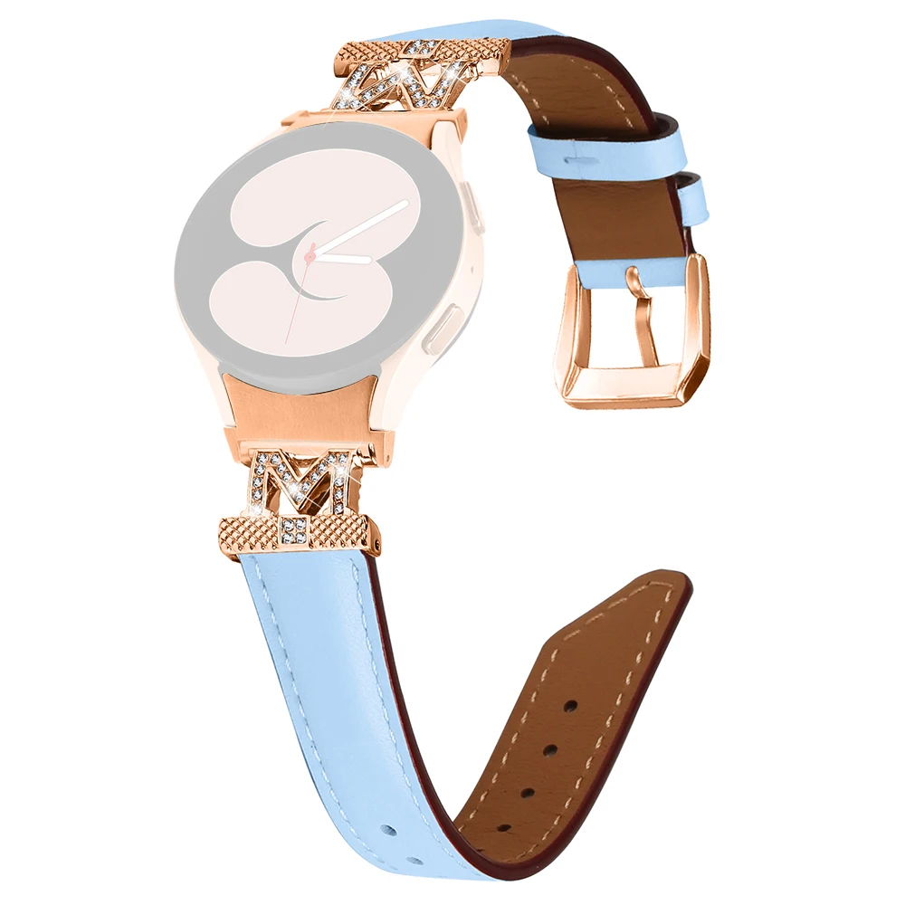Genuine Cow Leather Band for Samsung Galaxy Watch 5 / Watch4 44mm 40mm Rhinestone M-shape Connector Strap with Rose Gold Buckle
Genuine Cow Leather Band for Samsung Galaxy Watch 5 / Watch4 44mm 40mm Rhinestone M-shape Connector Strap with Rose Gold Buckle