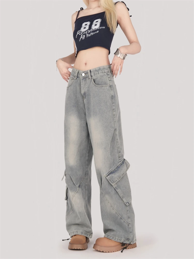 Women's Large Side Pocket Straight Unisex Cargo Jeans Cool Girl Casual Bottoms Female High Waist Wide-leg Vintage Trousers
Women's Large Side Pocket Straight Unisex Cargo Jeans Cool Girl Casual Bottoms Female High Waist Wide-leg Vintage Trousers