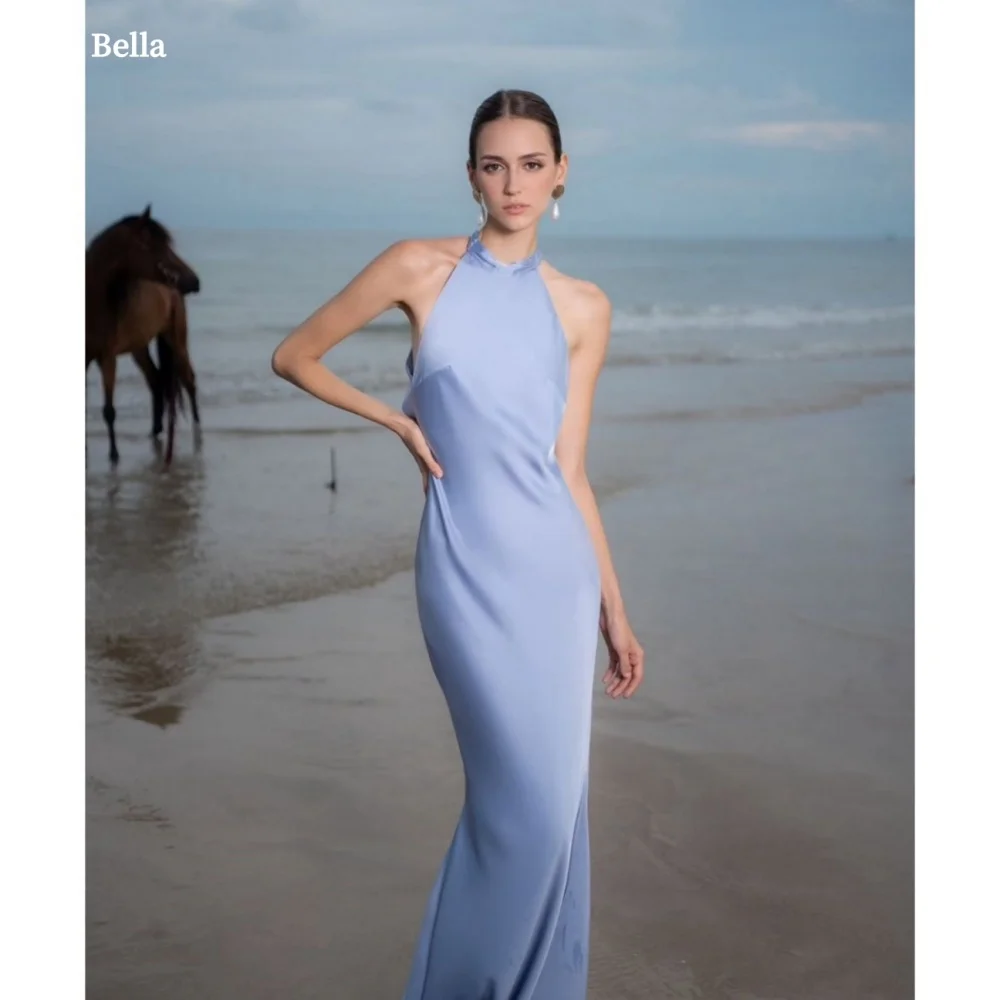Bella Customized Blue Halter Neck Mermaid Backless Sleeveless robes de soirée Satin Party Dresses Floor-Length Prom Dress 2025
Bella Customized Blue Halter Neck Mermaid Backless Sleeveless robes de soirée Satin Party Dresses Floor-Length Prom Dress 2025