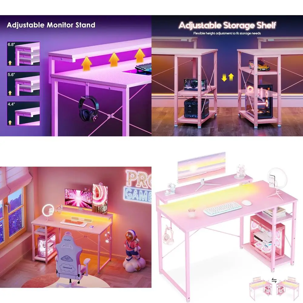Pink Carbon Fiber Gaming Desk: 40 Storage, LED Lights, Adjustable Monitor Stand
Pink Carbon Fiber Gaming Desk: 40 Storage, LED Lights, Adjustable Monitor Stand