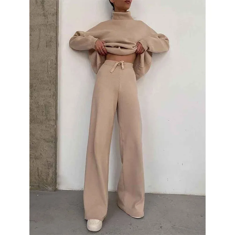 Autumn Winter High Collar Solid Color Loose Casual Sweatshirt Lace Up Pants Set Lady Fashion Pullover Top High Waist Pants Suit
Autumn Winter High Collar Solid Color Loose Casual Sweatshirt Lace Up Pants Set Lady Fashion Pullover Top High Waist Pants Suit