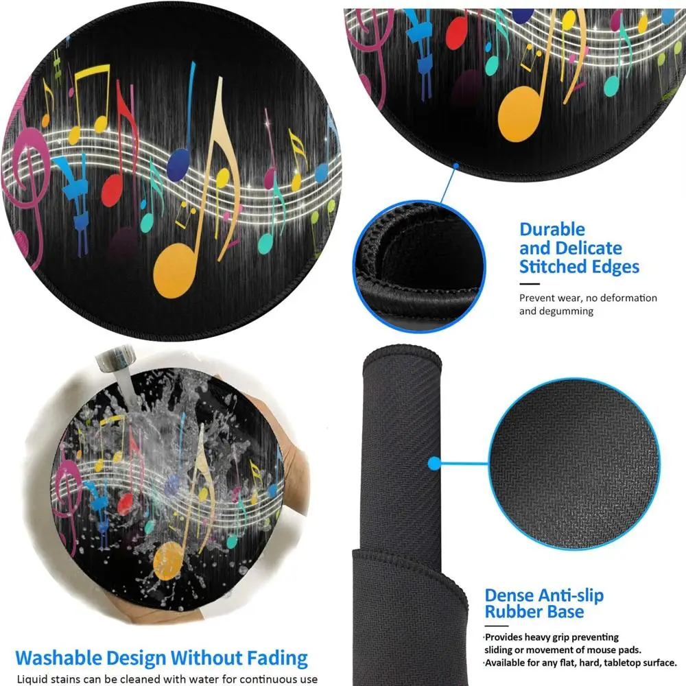 Colorful Musical Notes 8-Inch Round Gaming Mouse Pad with Anti-Slip Rubber Base and Stitched Edges
Colorful Musical Notes 8-Inch Round Gaming Mouse Pad with Anti-Slip Rubber Base and Stitched Edges