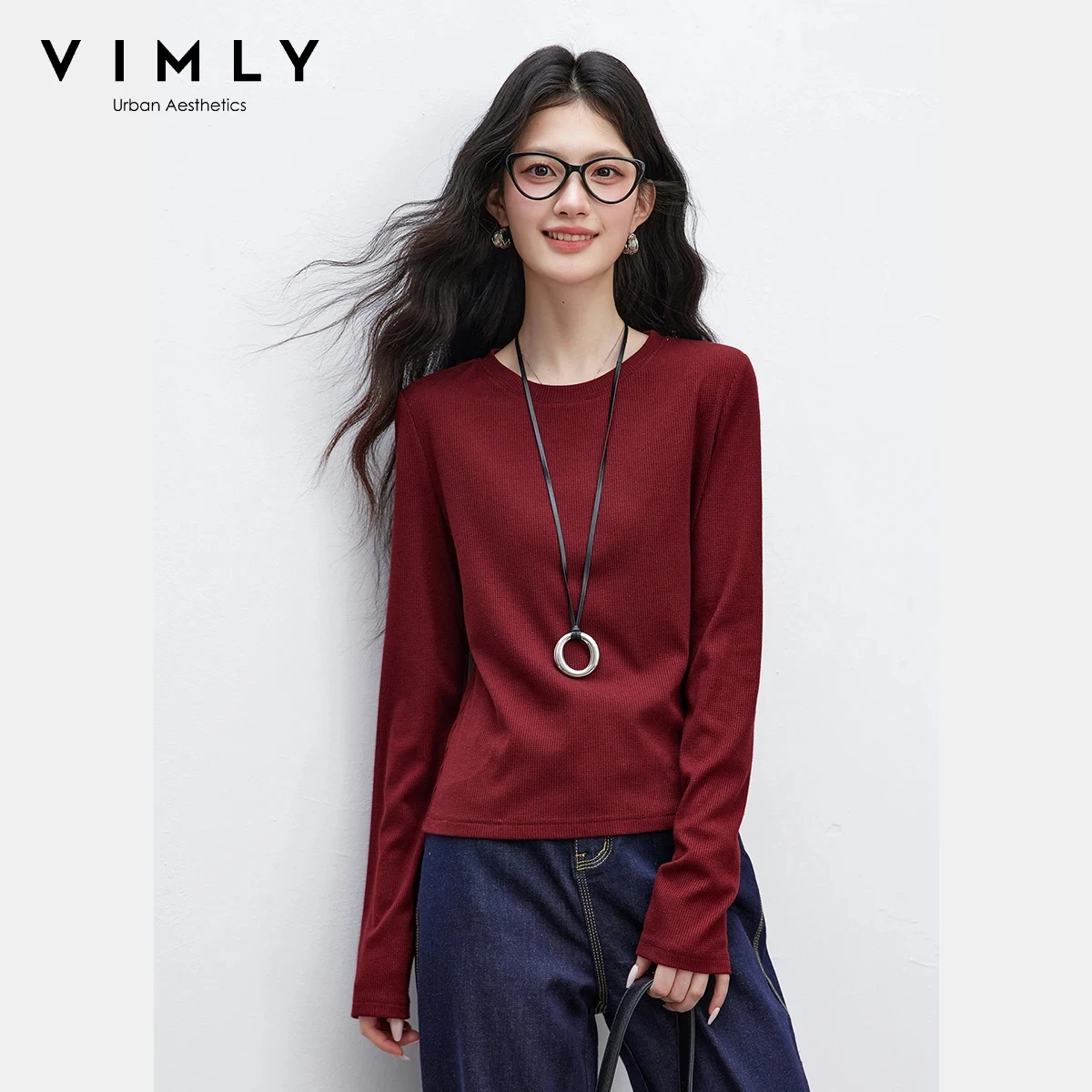 Женская футболка VIMLY с длинным рукавом, модная, красная, из блестящего шелка, весенняя, 2026, базовая, с круглым вырезом, топ, женская одежда A5010
Женская футболка VIMLY с длинным рукавом, модная, красная, из блестящего шелка, весенняя, 2026, базовая, с круглым вырезом, топ, женская одежда A5010