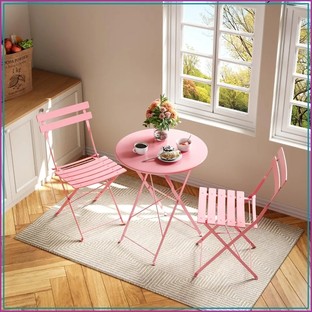 3-Piece Steel Frame Bistro Set, Foldable Patio Table & Chairs, Weather Resistant, Space Saving, Black/Pink
3-Piece Steel Frame Bistro Set, Foldable Patio Table & Chairs, Weather Resistant, Space Saving, Black/Pink
