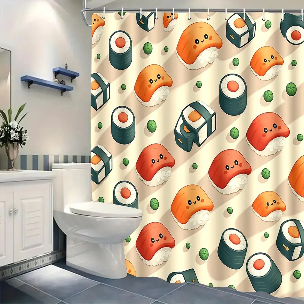 Kawaii Sushi Shower Curtain Cute Japanese Food Pattern Cartoon Roll & Nigiri Print Waterproof Bathroom Decor Funny Kitchen Theme
Kawaii Sushi Shower Curtain Cute Japanese Food Pattern Cartoon Roll & Nigiri Print Waterproof Bathroom Decor Funny Kitchen Theme