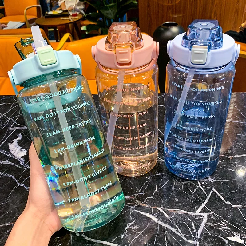 2L Outdoor Large Capacity Sport Water Bottle Creative Plastic Cup Bounce Cover Outdoor Leakproof Straw Cup with Time Marker
2L Outdoor Large Capacity Sport Water Bottle Creative Plastic Cup Bounce Cover Outdoor Leakproof Straw Cup with Time Marker