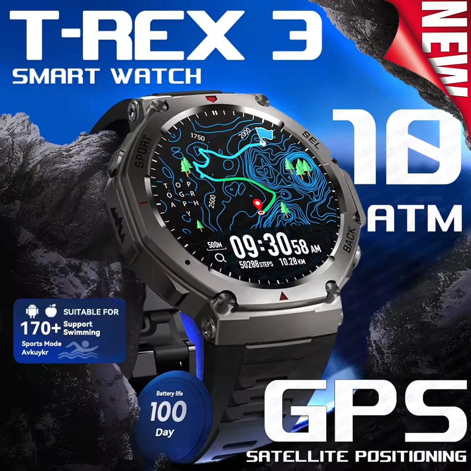 New T-Rex3 Built-in Dual-band GPS Smart Watch Men Smartwatch Compass Altimeter Barometric 5ATM IP69K Waterproof AMOLED HDWatches
New T-Rex3 Built-in Dual-band GPS Smart Watch Men Smartwatch Compass Altimeter Barometric 5ATM IP69K Waterproof AMOLED HDWatches