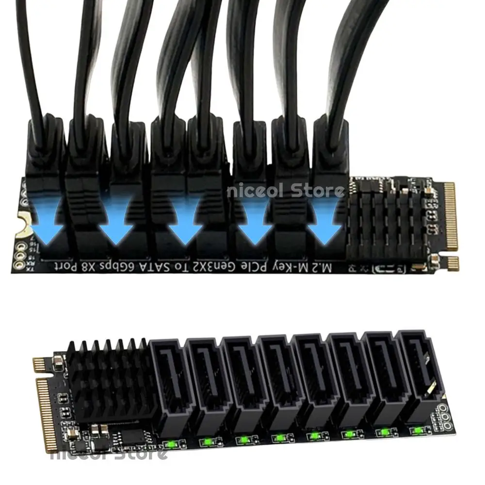 M.2 PCIE To SATA Expansion Card ASM1166 6Gbps 8 Port M.2 M KEY NVMe To SATA Convert Card with Smart Indicator Tools Included
M.2 PCIE To SATA Expansion Card ASM1166 6Gbps 8 Port M.2 M KEY NVMe To SATA Convert Card with Smart Indicator Tools Included