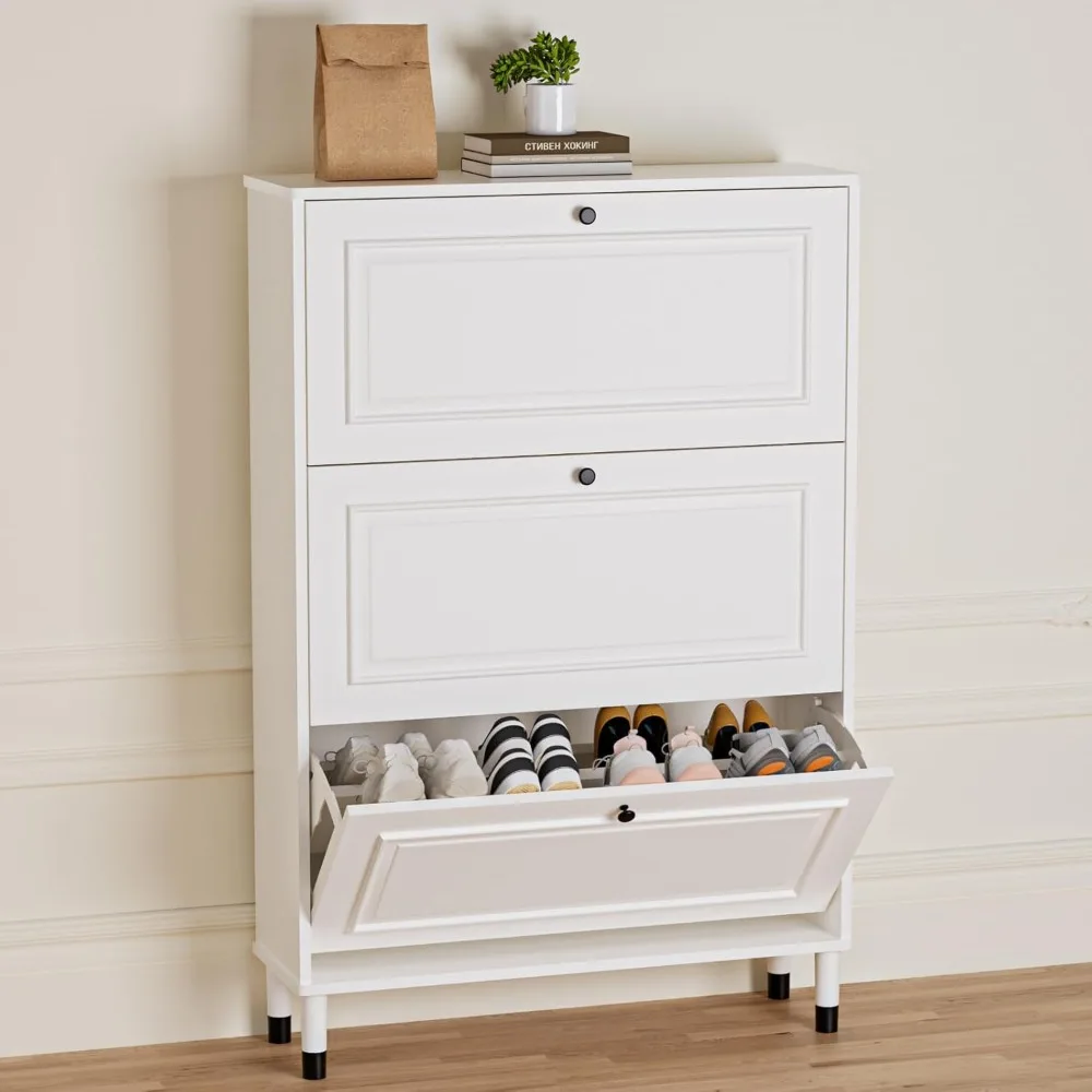 Shoes Storage Cabinet With 3 Flip Drawers, Hidden Freestanding Narrow Shoe Organizer With Wooden Legs for 18-24 Pairs Of Shoes
Shoes Storage Cabinet With 3 Flip Drawers, Hidden Freestanding Narrow Shoe Organizer With Wooden Legs for 18-24 Pairs Of Shoes