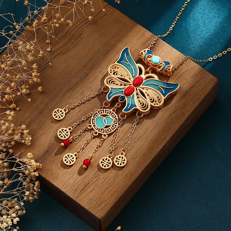 Exquisite enamel craft bow tassel vintage necklace pendant Chinese style cheongsam hanfu women clavicle chain jewelry
Exquisite enamel craft bow tassel vintage necklace pendant Chinese style cheongsam hanfu women clavicle chain jewelry