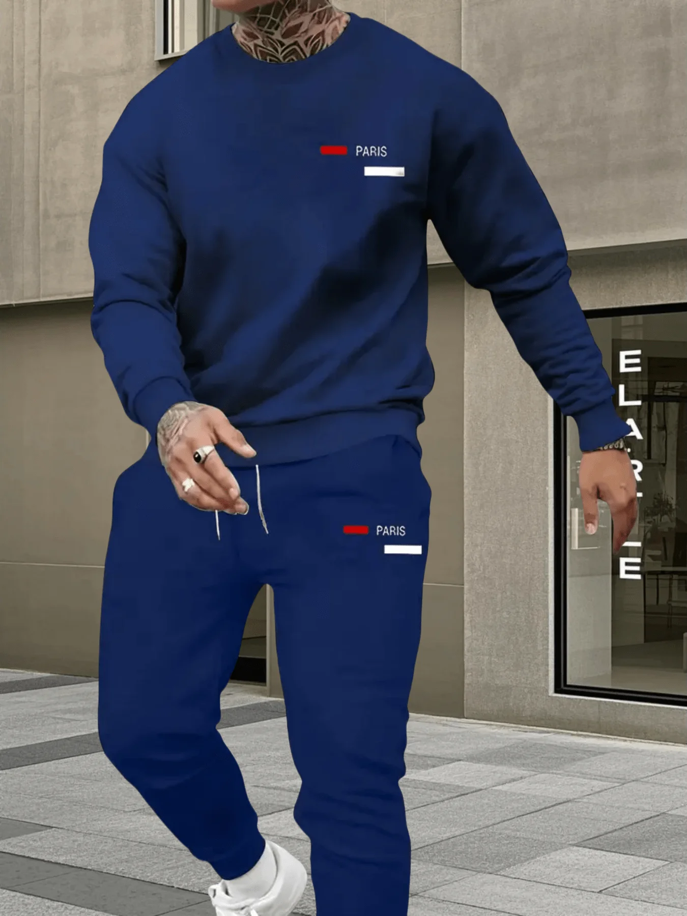 Blue Men’s Polyester Two-Piece Crewneck Set With Minimalist Paris Flag Motif, Relaxed Fit Streetwear For Casual And Athletic Use
Blue Men’s Polyester Two-Piece Crewneck Set With Minimalist Paris Flag Motif, Relaxed Fit Streetwear For Casual And Athletic Use