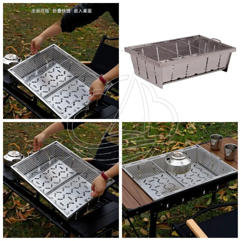 Outdoor Stainless Steel Folding Camping Table & Charcoal Grill, Portable for BBQ and Skewer Cooking
Outdoor Stainless Steel Folding Camping Table & Charcoal Grill, Portable for BBQ and Skewer Cooking
