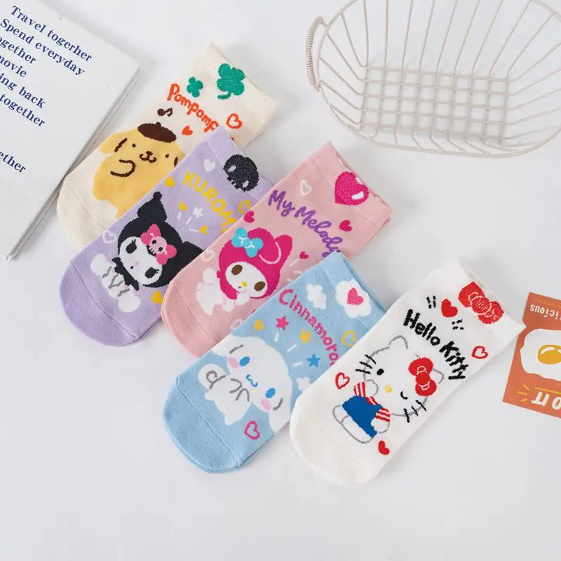 5pair Kawaii Sanrio Anime Hello Kitty Kuromi Spring Summer Sweet In The Tube Cartoon Socks Cute Girls Cotton Home Warm Sock
5pair Kawaii Sanrio Anime Hello Kitty Kuromi Spring Summer Sweet In The Tube Cartoon Socks Cute Girls Cotton Home Warm Sock