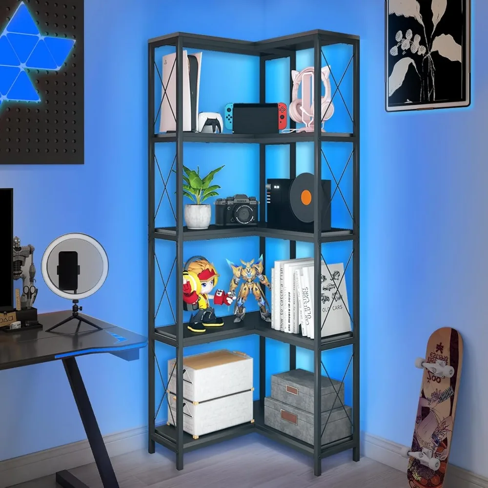 Угловая книжная полка, 5-уровневая угловая полка в индустриальном стиле с металлическим каркасом и открытыми полками для гостиной, спальни, кабинета,
Угловая книжная полка, 5-уровневая угловая полка в индустриальном стиле с металлическим каркасом и открытыми полками для гостиной, спальни, кабинета,