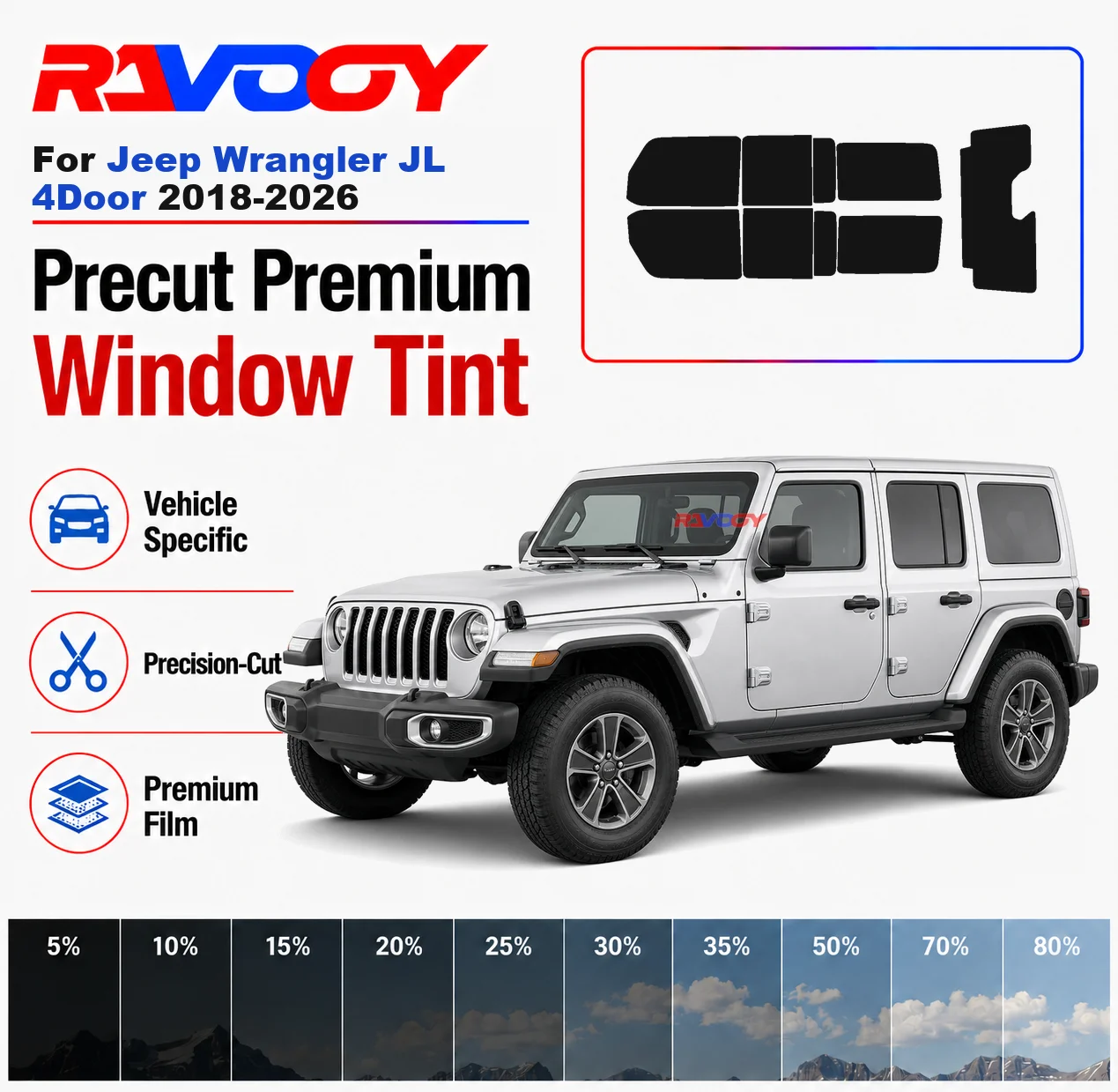 Premium Precut Window Tint Kit Front Windows Rear Windows Rear Windshield For Jeep Wrangler JL 4Door 2018-2026 Nano Ceramic Film
Premium Precut Window Tint Kit Front Windows Rear Windows Rear Windshield For Jeep Wrangler JL 4Door 2018-2026 Nano Ceramic Film